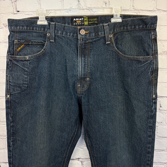 Ariat Rebar M5 Straight Leg Jeans Raw Hem Med/Dark Blue Sz 40x32 - Picture 5 of 16